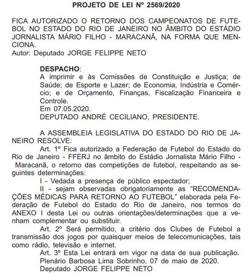 Projeto de Lei foi publicado em diário oficial e aguarda data para votação — Foto: Reprodução