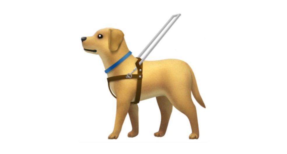 Emoji de cão-guia mostrado com um cinto representa pessoas cegas ou com baixa visão (Foto: Divulgação )