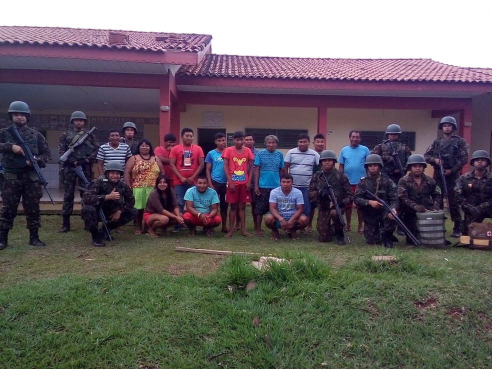 Ãndios e Funai negam qualquer tipo de ataque ao ExÃ©rcito na aldeia â Foto: Geraldo Abdias Lopes/ Funai