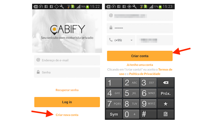 Procedimento para criar uma nova conta no Cabify para iPhone (Foto: Reprodução/Marvin Costa)