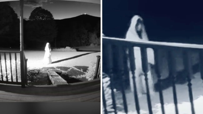 Em imagens capturadas pela câmera de segurança, uma figura pode ser vista andando no quintal de Mandy (Foto: Reprodução/Tiktok)