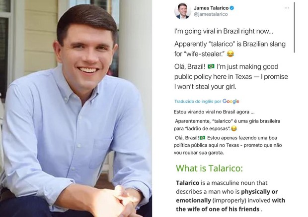 James Talarico viraliza no Twitter do Brasil por ser considerado um meme ambulante (Foto: Reprodução/Twitter)