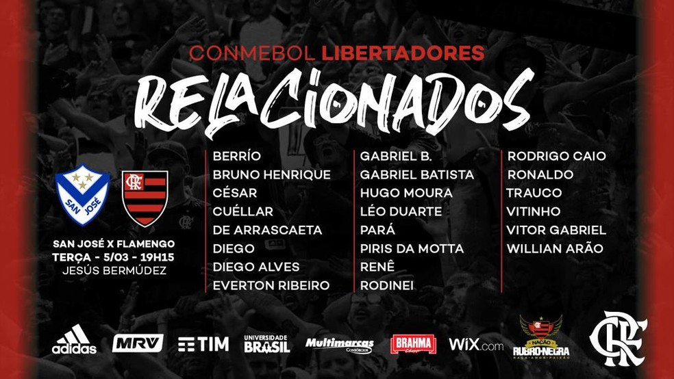 Lista de relacionados do Flamengo � Foto: Divulga��o