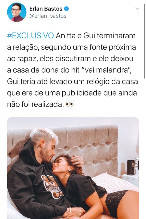 Anitta e Gui Araújo não formam mais um casal, diz jornalista (Foto: Reprodução/Instagram)