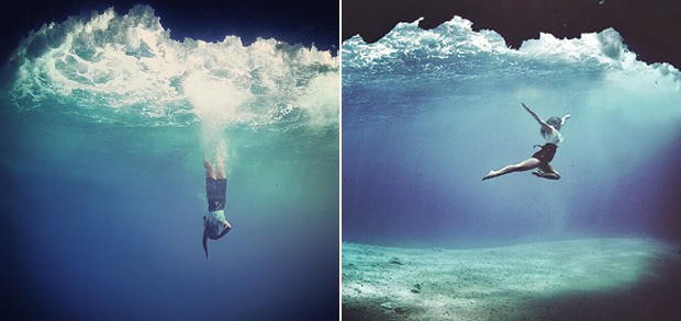 Dena Parsa, amiga da fotógrafa e mergulhadora amadora, em dois cliques no fundo do mar (Foto: Reprodução / Instagram)