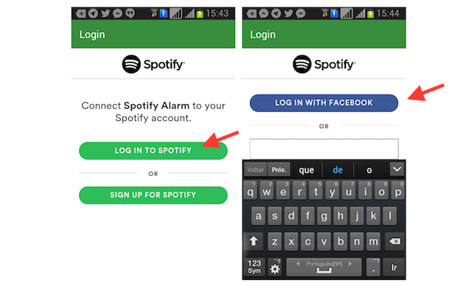 Realizando o login do Spotify no Alarmify para configurar um alarme no Android (Foto: Reprodução/Marvin Costa)