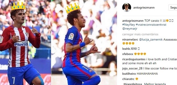 Griezmann agradece Neymar com palavrão (Foto: reprodução/Instagram)