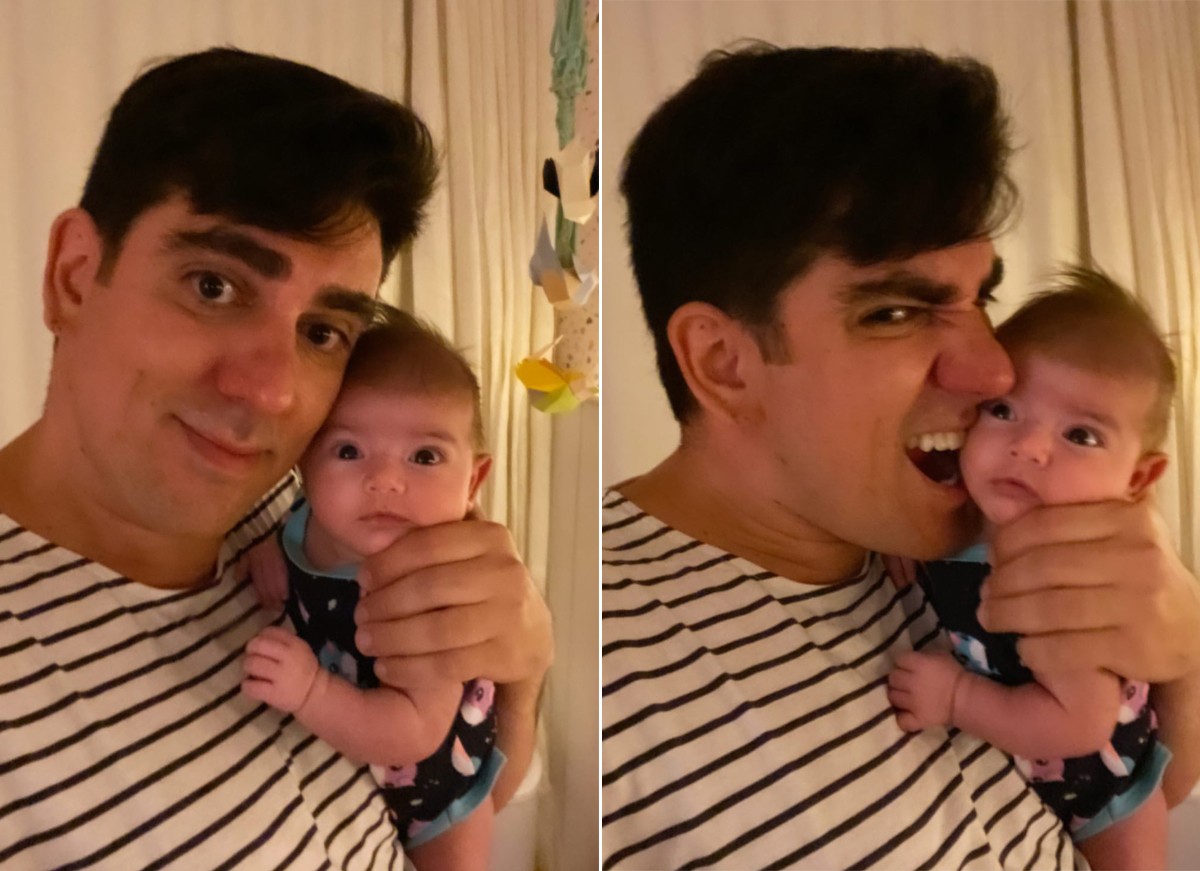 Marcelo Adnet encanta em selfies com a filha recém-nascida, Alice