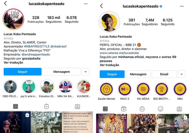 BBB21: Lucas Penteado se torna o participante do time Pipoca mais seguido do Instagram (Foto: Reprodução/Instagram)