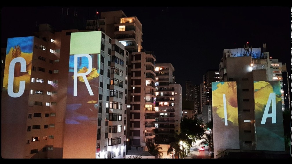 Projeções em São Paulo comemoram o Dia Nacional do Voluntariado em edifícios da rua Augusta, Centro da capital paulista. — Foto: Reprodução/VOA