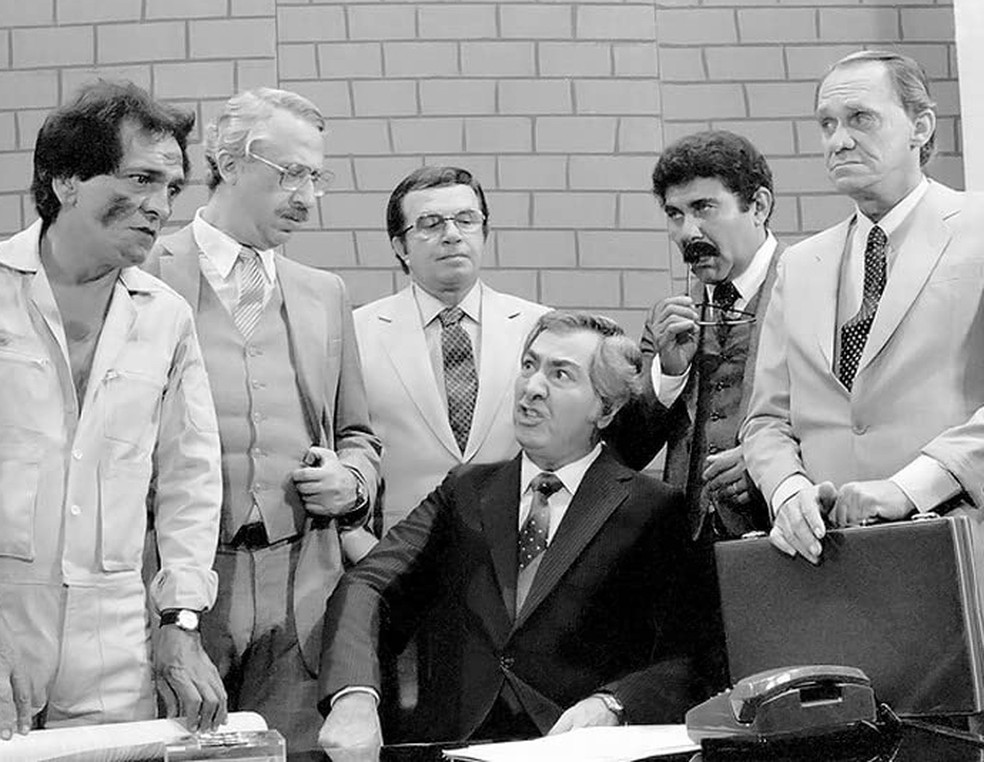 Álvaro Aguiar, Roberto Guilherme, Lúcio Mauro, Alfredo Murphy e Marcos Plonka em 'Balança Mas Não Cai' (1968) — Foto: Divulgação