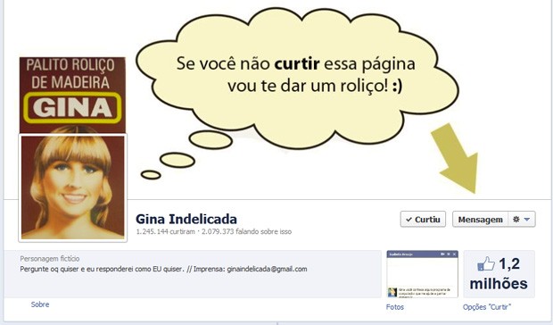 Topo da página "Gina Indelicada", que já ultrapassa o primeiro milhão de fãs (Foto: Reprodução)