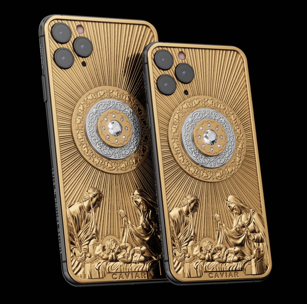iPhone 11 Pro Max de Natal, feito com ouro e diamante