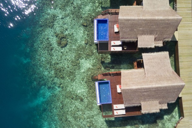 É possível dormir sobre a água neste resort nas Maldivas (Foto: Divulgação)