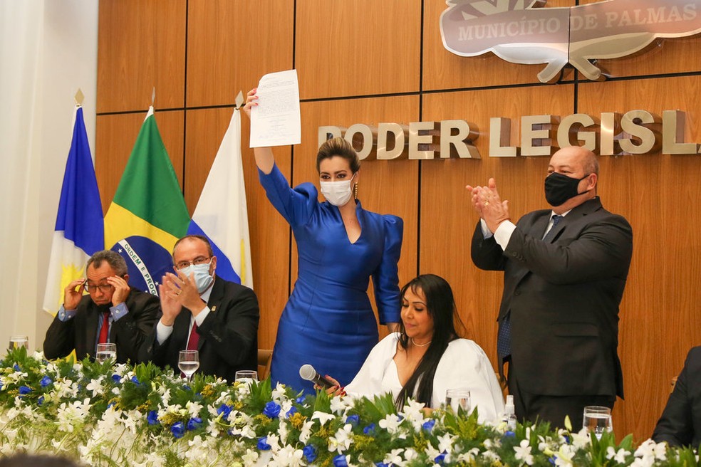 Cinthia Ribeiro em cerimônia de posse na Câmara de Palmas — Foto: Edu Fortes/ Prefeitura de Palmas