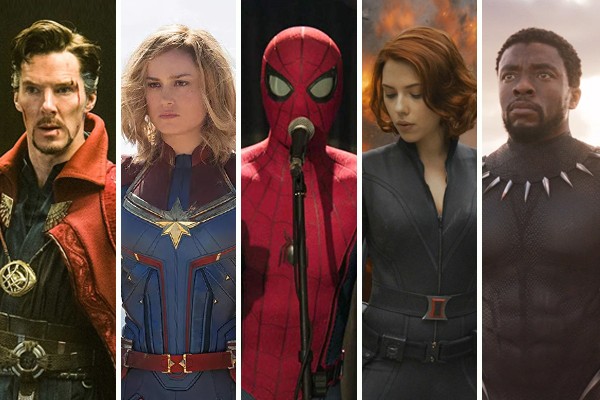 Doutor Estranho, Capitã Marvel, Homem-Aranha, Viúva Negra e Pantera Negra (Foto: Divulgação)