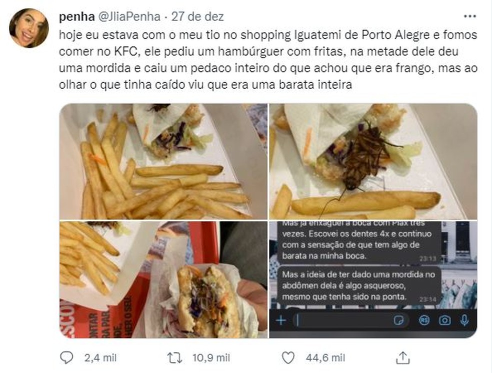 Publicação de sobrinha do cliente que comprou lanche em Porto Alegre — Foto: Reprodução/Twitter