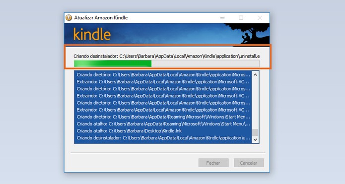 Aguarde a instalação do Kindle para PC (Foto: Reprodução/Barbara Mannara)