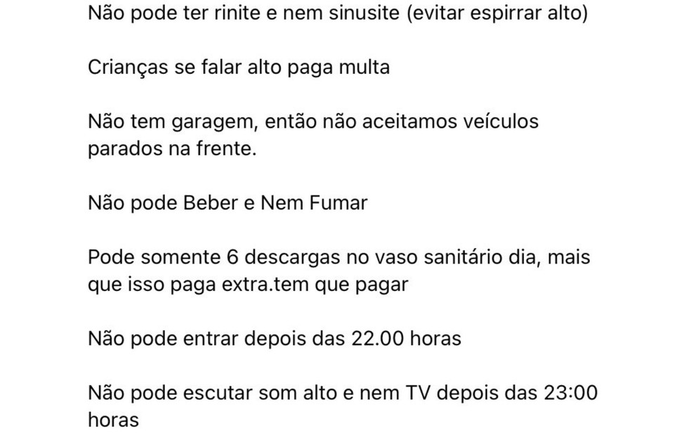 Exigências de anúncio de aluguel que viralizou em Goiânia — Foto: Reprodução/Twitter