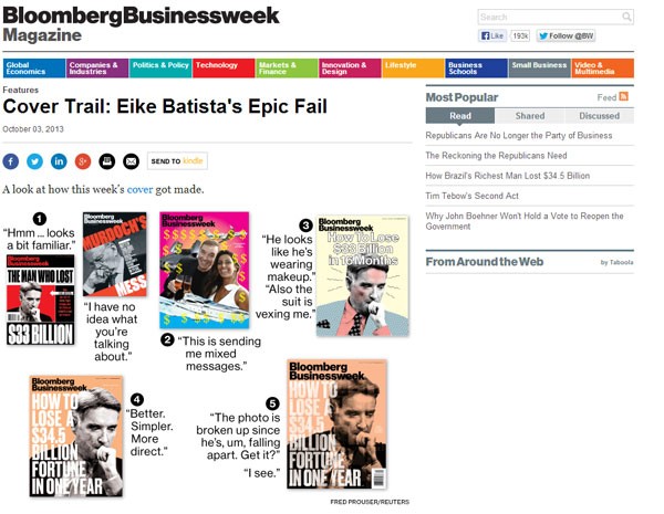 Revista explica como chegou à capa sobre a perda da fortuna de Eike. (Foto: Reprodução/Bloomberg Businessweek)