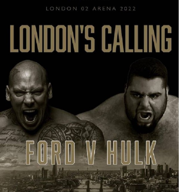 O cartaz da luta entre o fisulturista Sajad Gharibi, conhecido como Hulk iraniano, e o britânico Martyn Ford (Foto: Instagram)