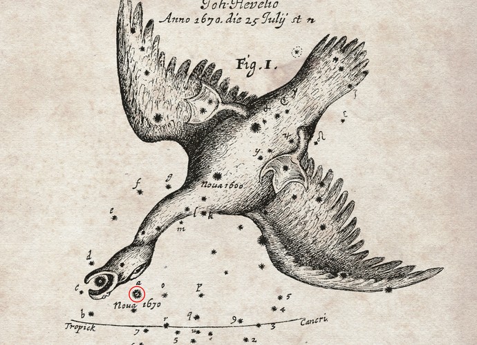 Mapa feito pelo astrônomo Hevelius mostrando a 'nova' de 1670 (Foto: Royal Society)