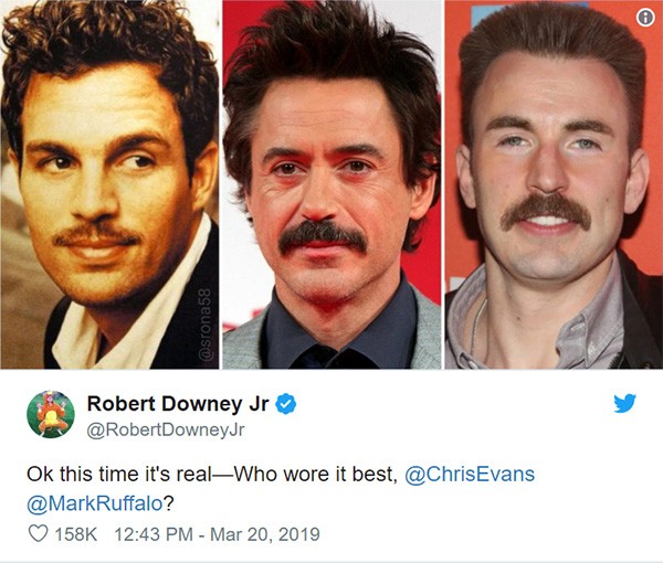 Robert Downey Jr. lança desafio do bigode nas redes sociais (Foto: Twitter)
