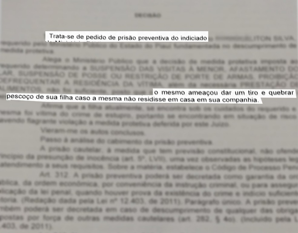 Pai ameÃ§ou de filha de morte caso ela nÃ£o residisse em casa em sua companhia (Foto: ReproduÃ§Ã£o/Tribunal de JustiÃ§a do PiauÃ­)