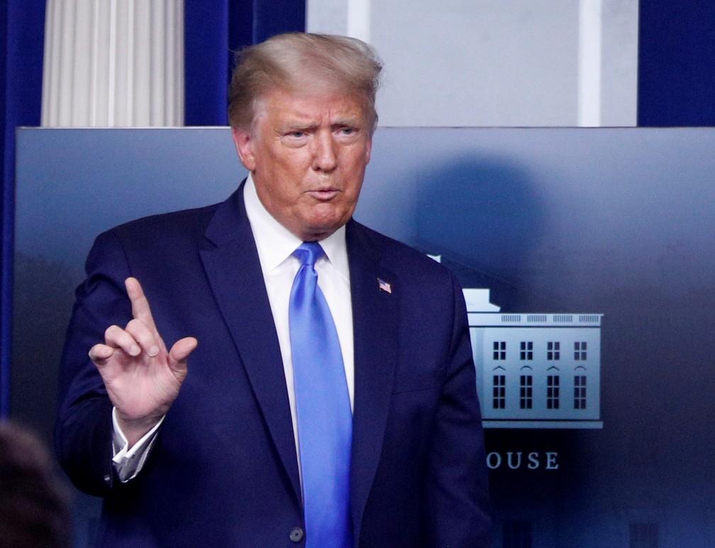 Presidente dos EUA, Donald Trump, durante coletiva de imprensa na Casa Branca nesta quarta (23) — Foto: Tom Brenner/Reuters