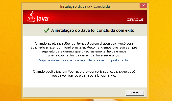 Finalizando instalação do Java 7.0 (Foto: Reprodução/Helito Bijora) 