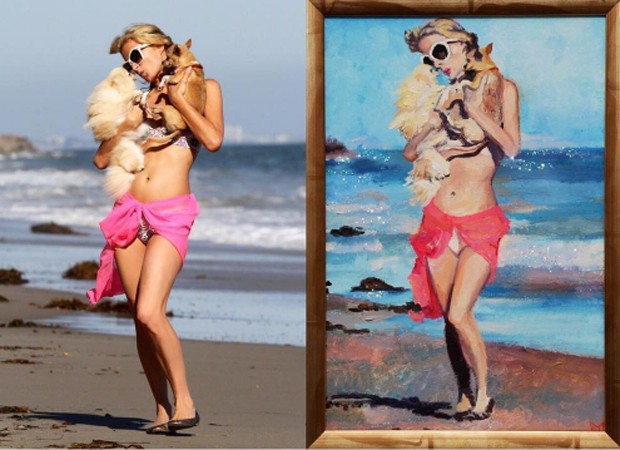 Paris Hilton: foto original e obra de artista plástica (Foto: Reprodução/Instagram)
