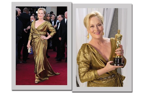 Meryl Streep vestiu Lanvin ao ganhar o seu terceiro Oscar com o filme A Dama de Ferro, em 2012   
