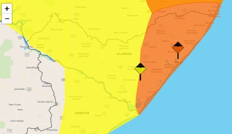 Inmet emite alertas amarelo e laranja para Alagoas — Foto: Reprodução