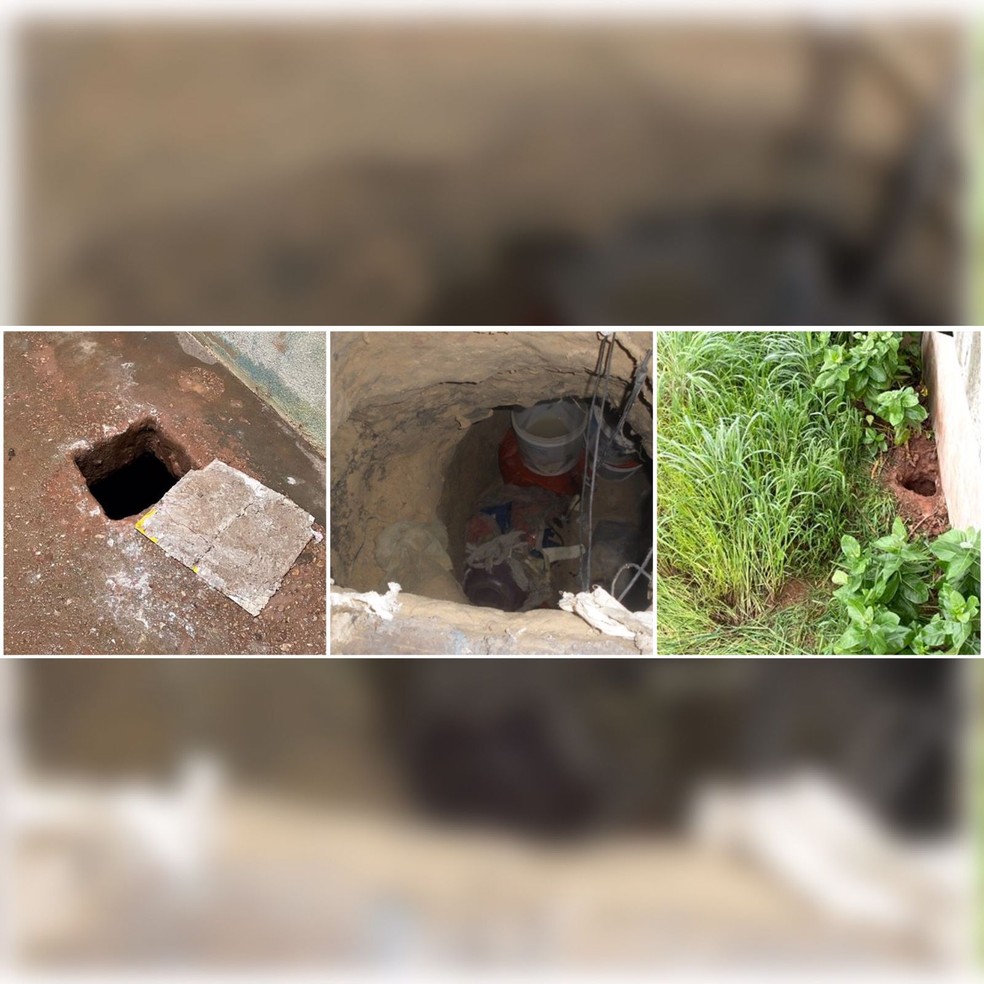 Túnel por onde os detentos fugiram — Foto: Polícia Civil