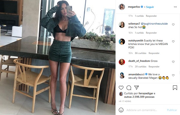 O post da atriz Megan Fox com o comentário sugestivo sobre sua vida sexual com Machine Gun Kelly (Foto: Instagram)