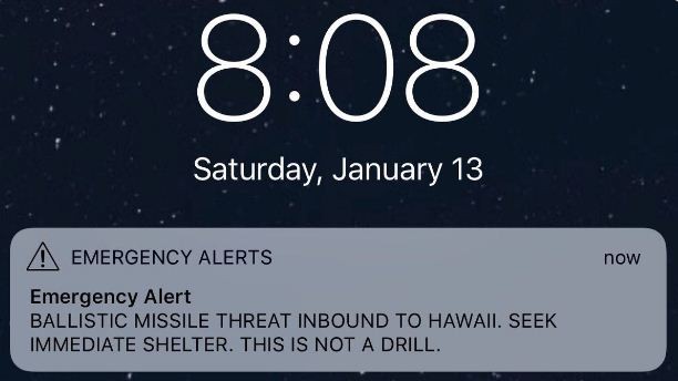 Cópia do alerta enviado pelas autoridades havaianas sobre ataque de mísseis. (Foto: Reprodução / Twitter)
