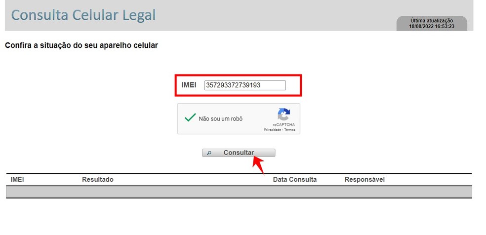 Veja como consultar situação do iPhone no Consulta Legal, da Anatel — Foto: Reprodução/Rodrigo Fernandes