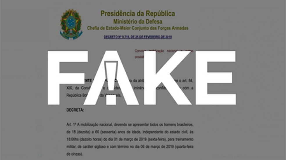 É #FAKE que decreto presidencial obriga homens a servir ao Exército durante o Carnaval — Foto:  G1