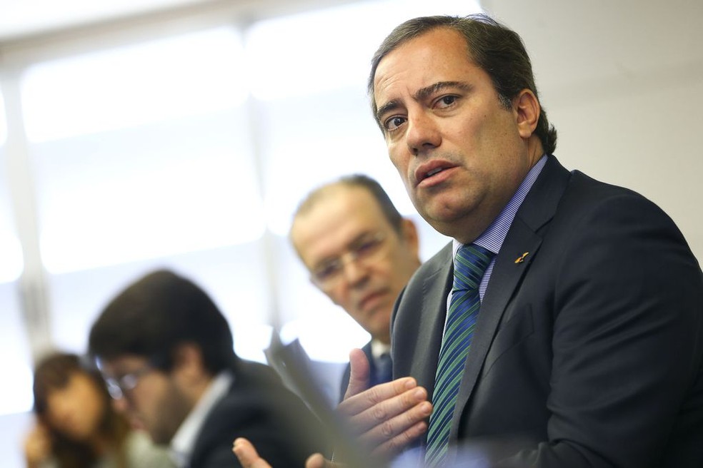 O presidente da Caixa, Pedro Guimarães, em entrevista coletiva para explicar detalhes da campanha de renegociação de dívidas — Foto: Marcelo Camargo/Agência Brasil
