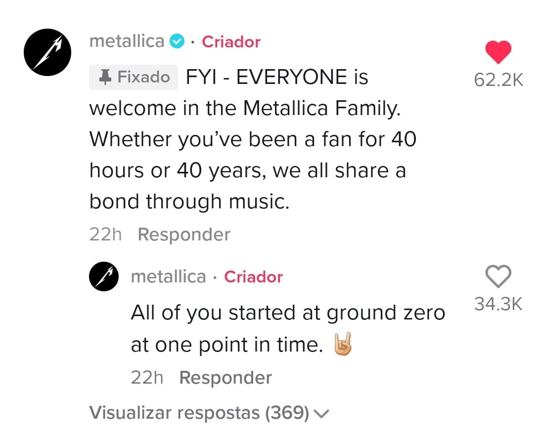 Metallica usa TikTok para falar que todo fã é bem-vindo.  (Foto: Reprodução/Tik Tok)
