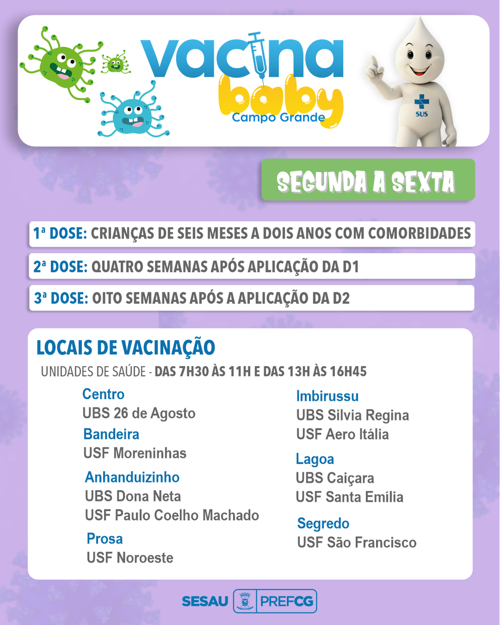 Calendário vacinal para crianças em Campo Grande. — Foto: Divulgação/Sesau