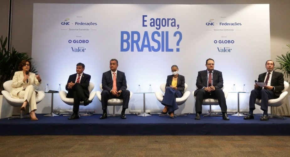 E agora, Brasil? Na foto, da esquerda para a direita, Míriam Leitão, Wellington Dias, Rui Costa, Marian Silva, Nelson Barbosa e Merval Pereira