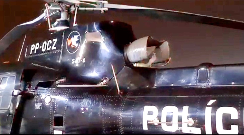 Helicóptero do Departamento de Operações Policiais Estratégicas (Dope) deu apoio à operação realizada em Barra Bonita — Foto: Polícia Civil/Divulgação