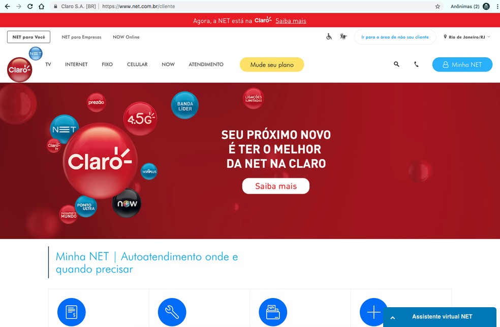 Marca NET passou a fazer parte da Claro em 2023 — Foto: Reprodução/TechTudo