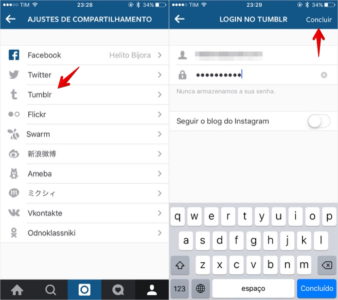 Ativando integração entre Instagram e Tumblr (Foto: Reprodução/Helito Bijora) 