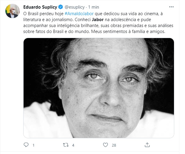 Eduardo Sulicy homenageia Arnaldo Jabor (Foto: Reprodução/Twitter)