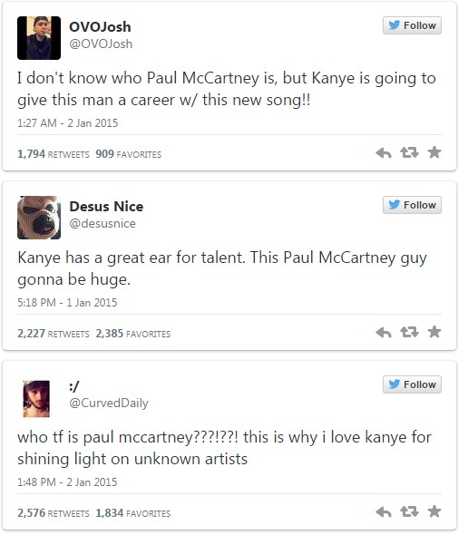 Fãs de Kanye West desconhecem Paul McCartney (Foto: Reprodução/Twitter)