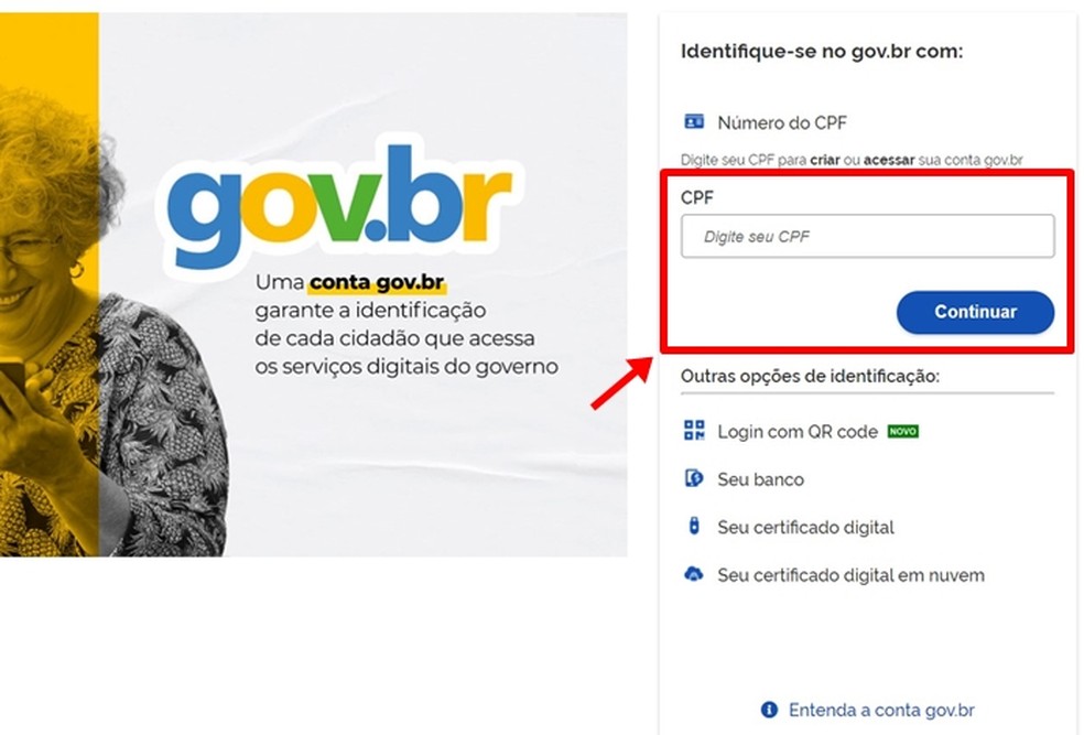 Página do participante Enem 2021: é preciso informar CPF para fazer login na conta Gov.br — Foto: Reprodução/Gabriela Andrade