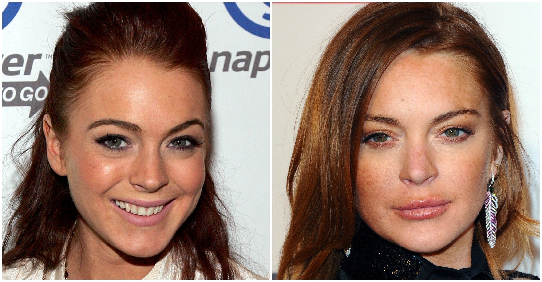 Lindsay Lohan aos 18 (à esq.) e aos 28 anos. (Foto: Getty Images)