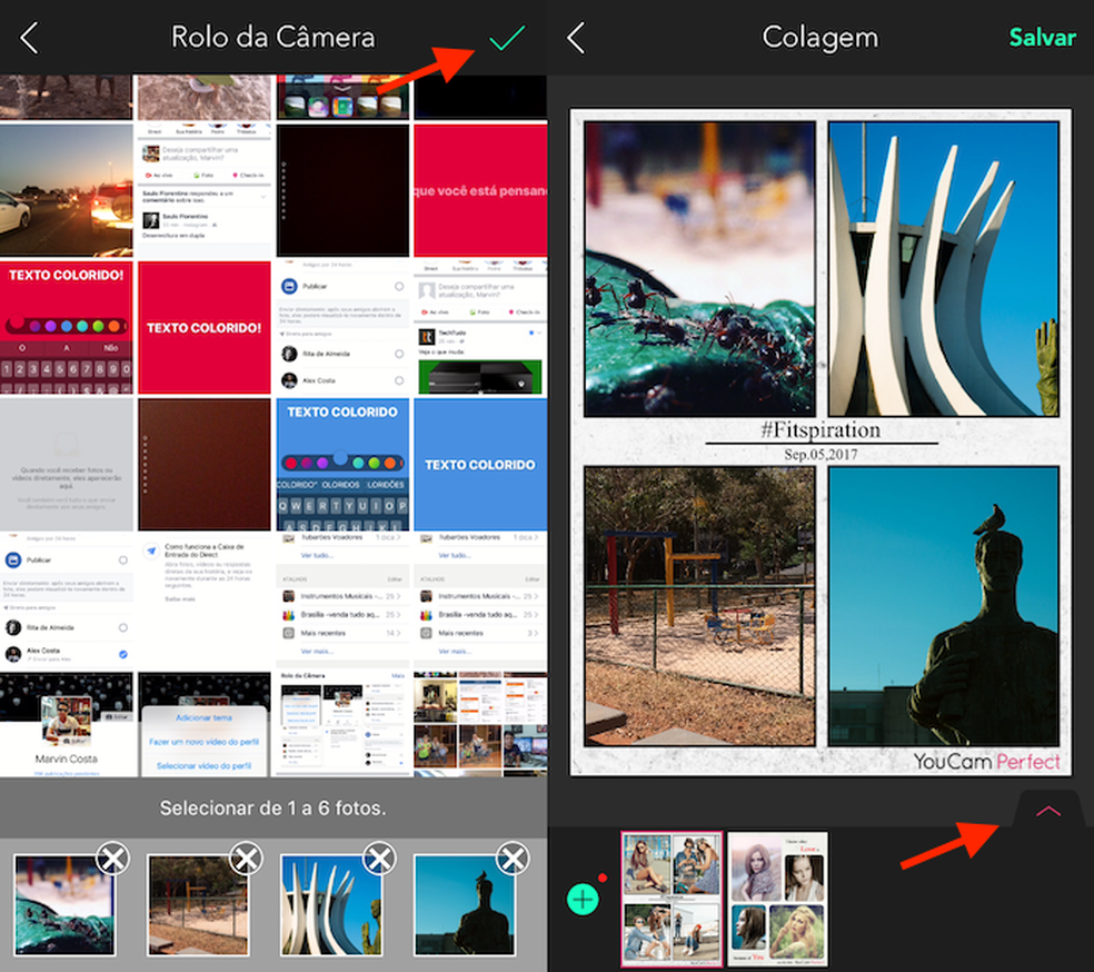 Selecionando fotos e acessando outras opções de colagens no YouCam Perfect  (Foto: Reprodução/Marvin Costa)